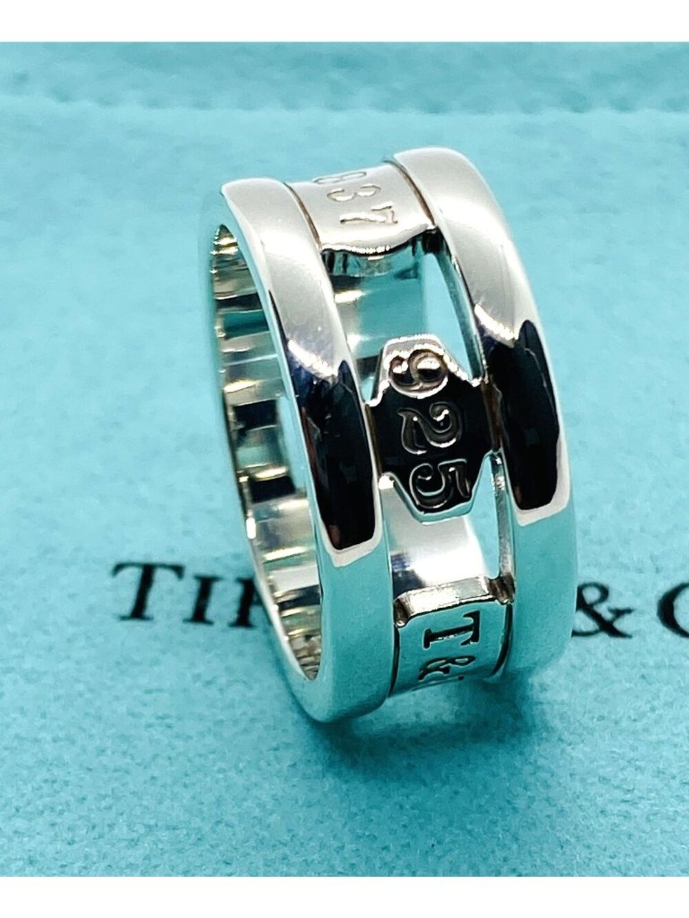 Tiffany & Co Italy Sterling Silver 925 1837 Cut Out Band 9.2mm Size 7